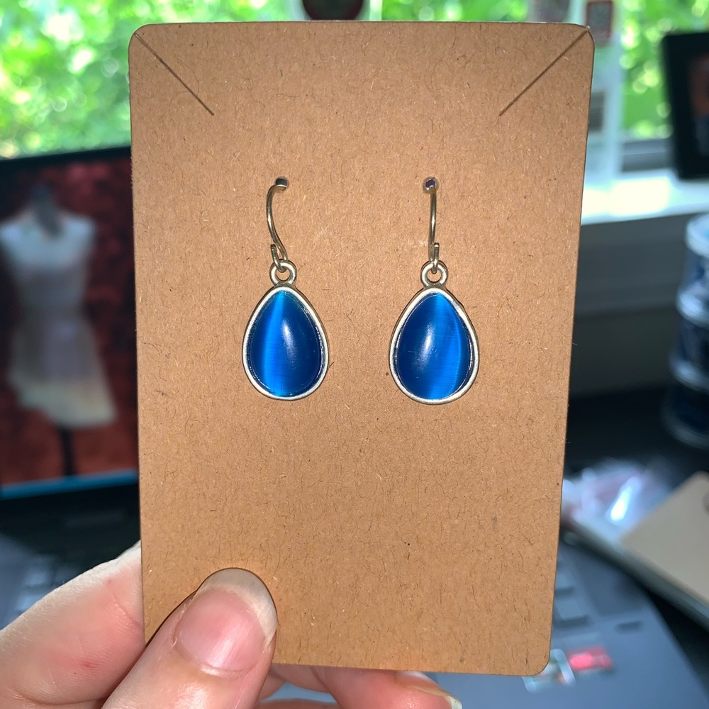 Blue Teardrop Earring Dangles. With plastic backs